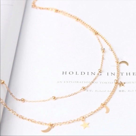 GOLD STAR MOON DAINTY CHOKER LAYERED NECKLACE - Picture 2 of 3